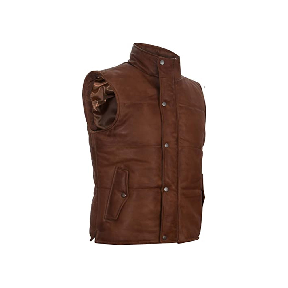 Unisex Brown Puffer Leather Vest