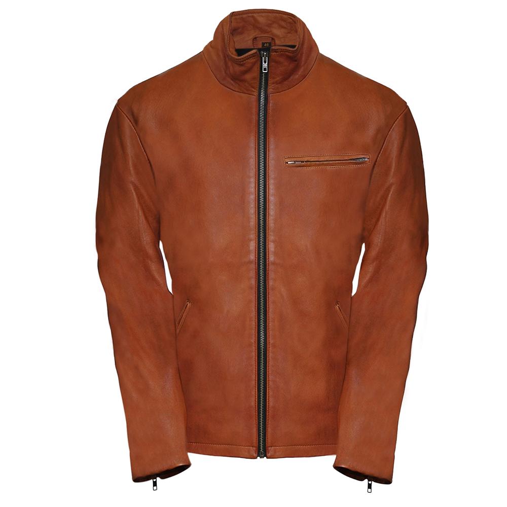 Premium Slim Fit Camel Leather Jacket for Men - Genuine Slim Fit