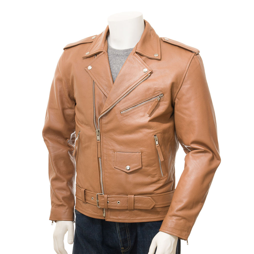 Brown Fashion Men Biker Leather Jacket