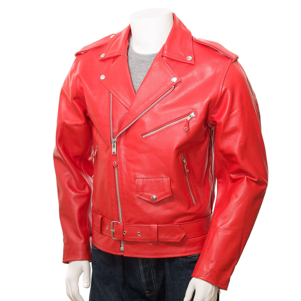 Red New Fashion Men Biker Leather Jacket