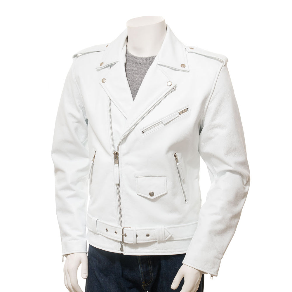 White Fashion Men Biker Leather Jacket