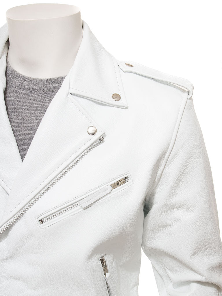 White Fashion Men Biker Leather Jacket