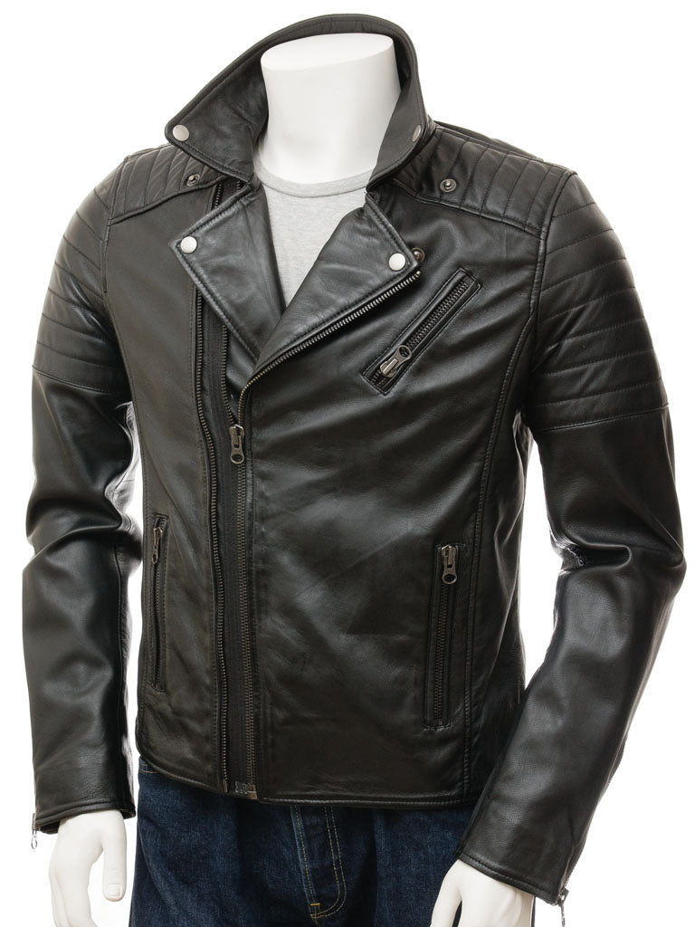 Black Fashion Men Biker Leather Jacket
