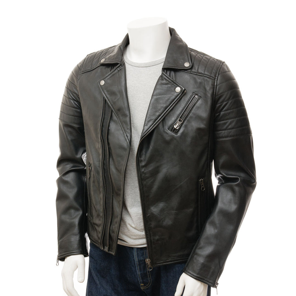 Black Fashion Men Biker Leather Jacket