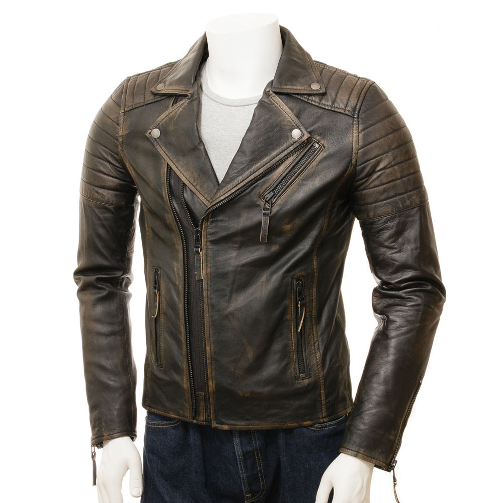 Brown Fashion Men Biker Leather Jacket