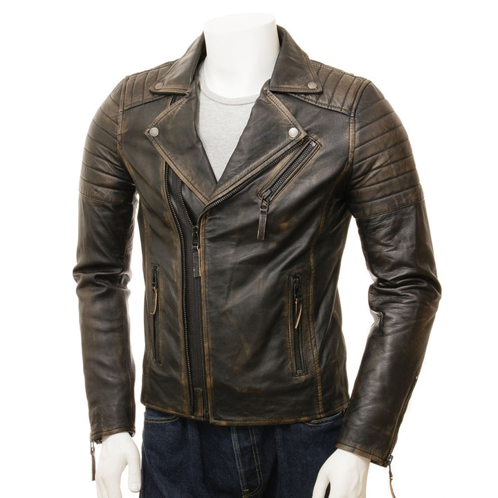 Brown Fashion Men Biker Leather Jacket
