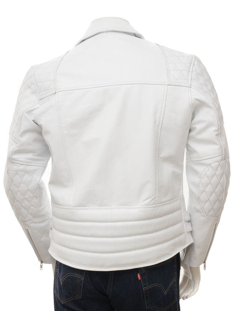 White Fashion Men Biker Leather Jacket