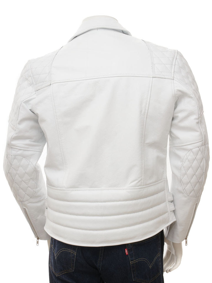 White Fashion Men Biker Leather Jacket