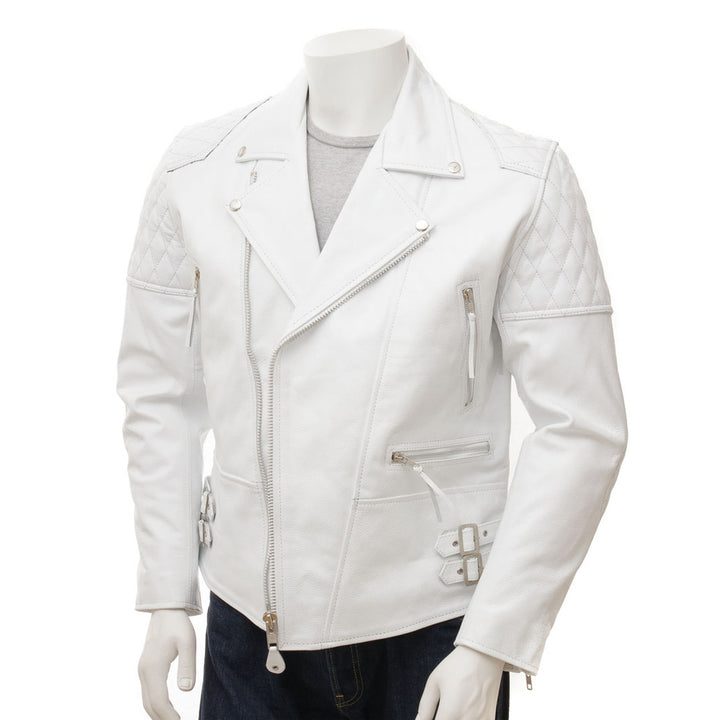 White Fashion Men Biker Leather Jacket