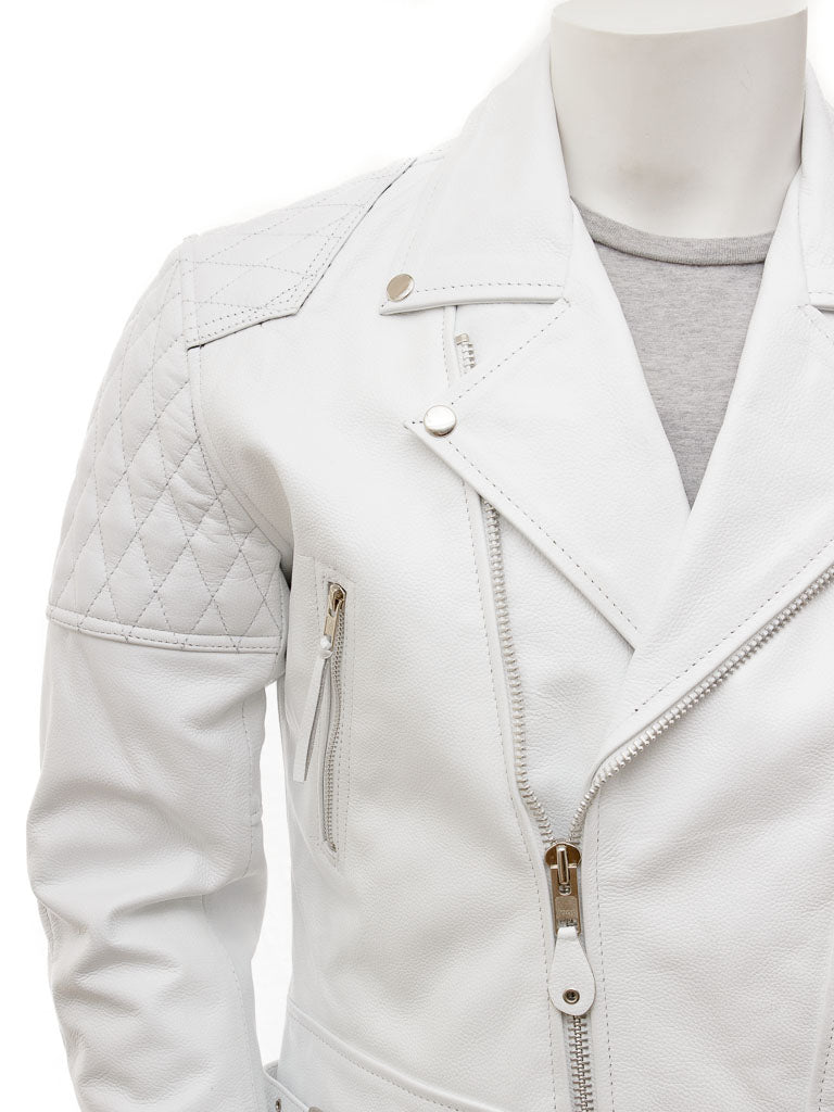White Fashion Men Biker Leather Jacket