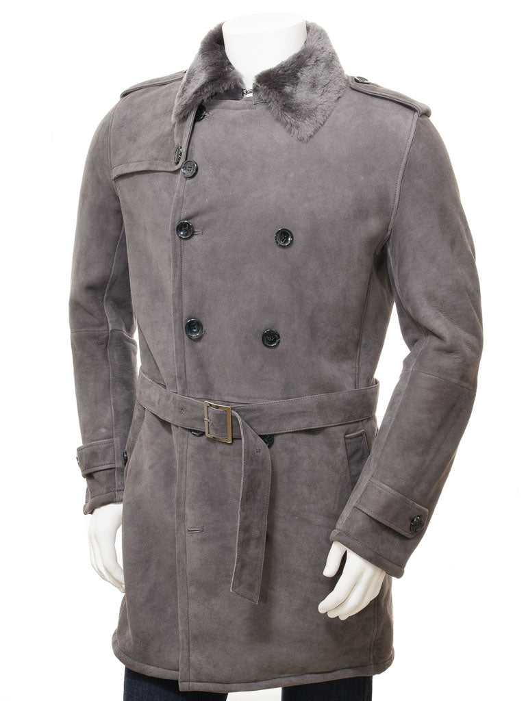 Premium Men Classic Fashion Leather Gray Coat