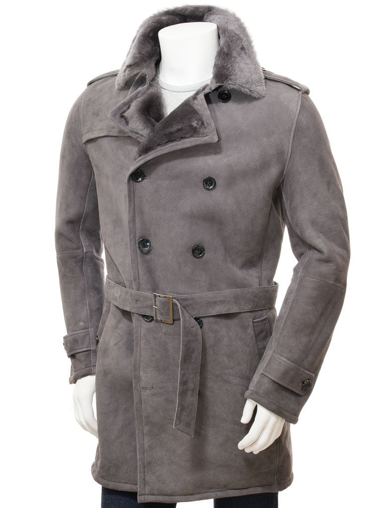 Premium Men Classic Fashion Leather Gray Coat