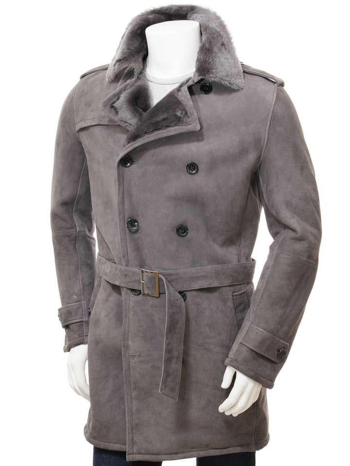 Premium Men Classic Fashion Leather Gray Coat