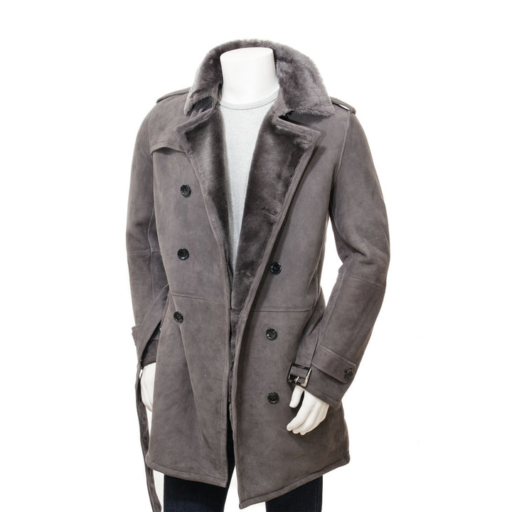 Premium Men Classic Fashion Leather Gray Coat