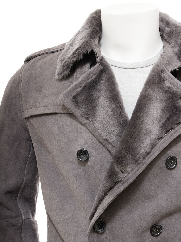 Premium Men Classic Fashion Leather Gray Coat