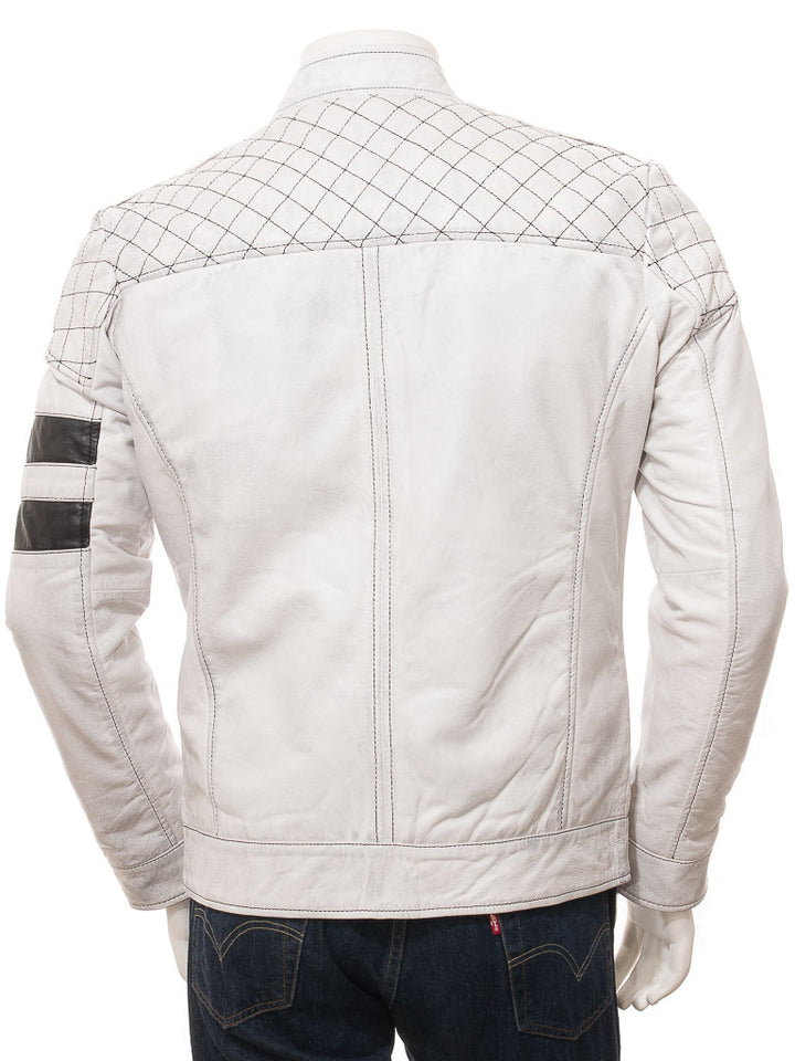 White Fashion Men Biker Leather Jacket