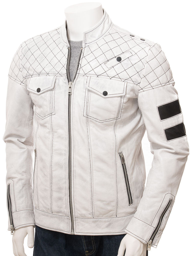 White Fashion Men Biker Leather Jacket