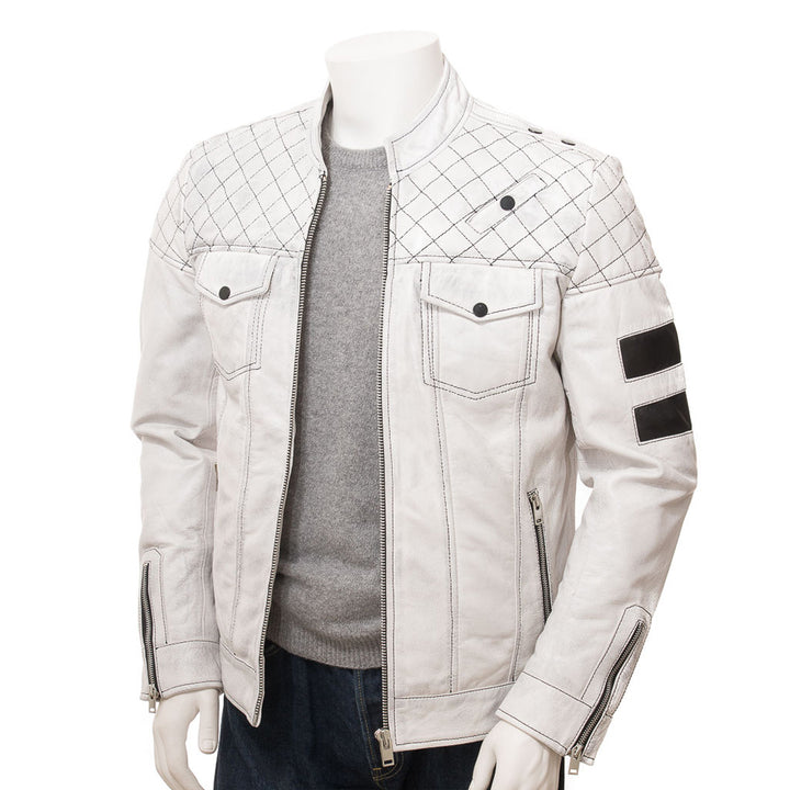 White Fashion Men Biker Leather Jacket