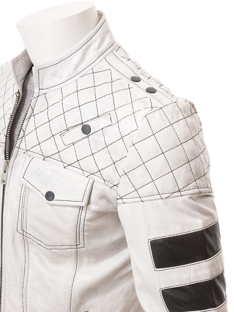 White Fashion Men Biker Leather Jacket