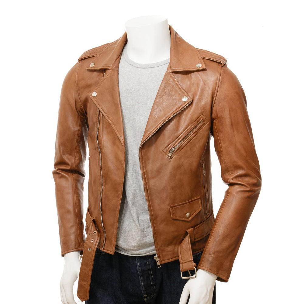 Brown Fashion Men Biker Leather Jacket