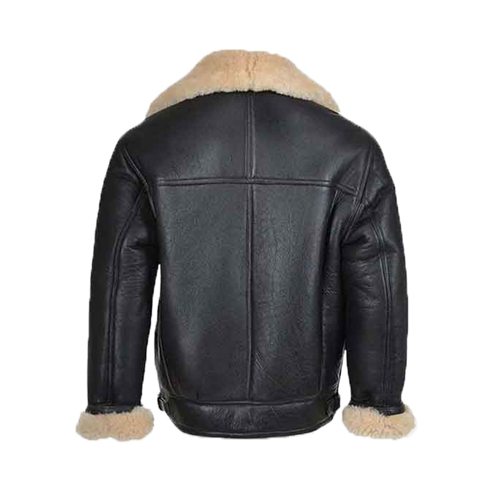 Men’s Black Bomber Shearling Leather Jacket