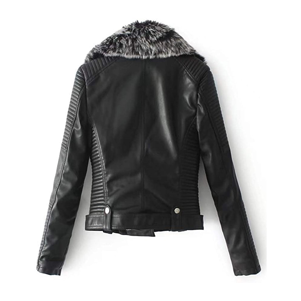 Women Shearling Black Leather Jacket